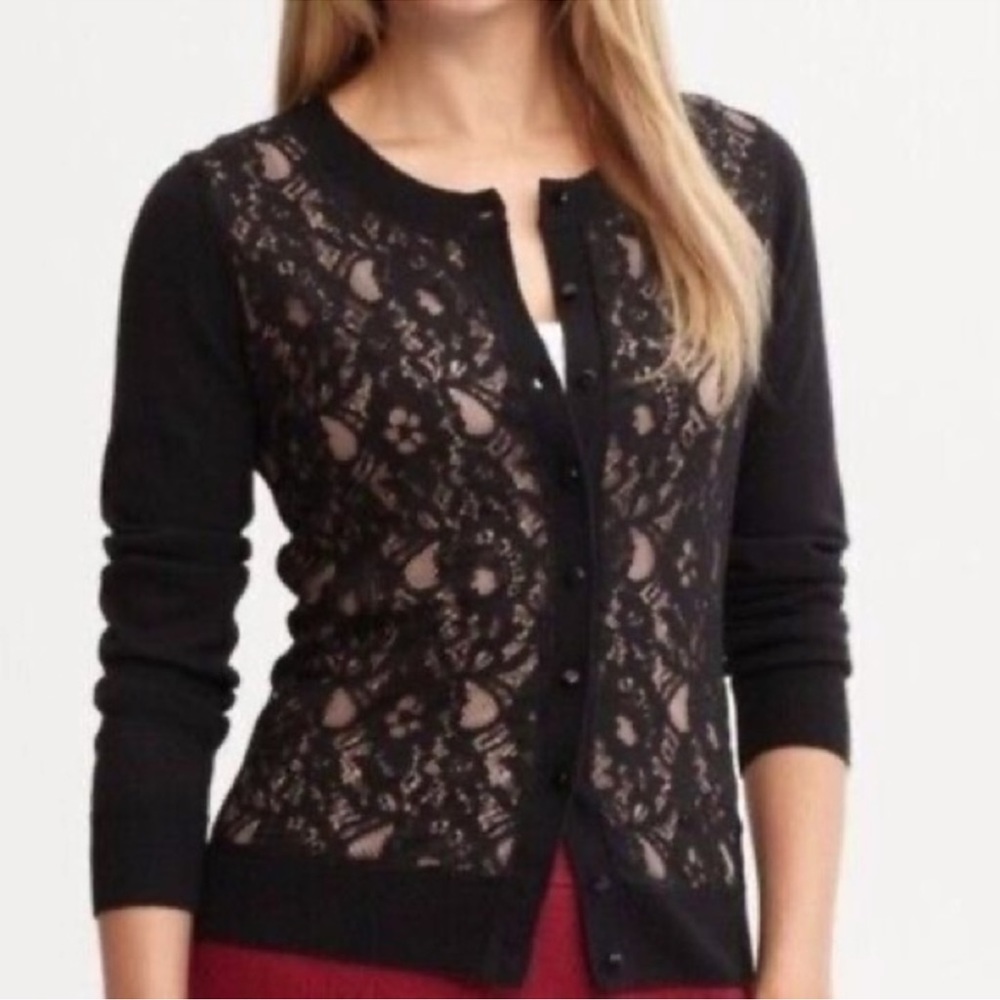 Banana Republic Black Lace Cardigan Button Up Sweater Women's Size M